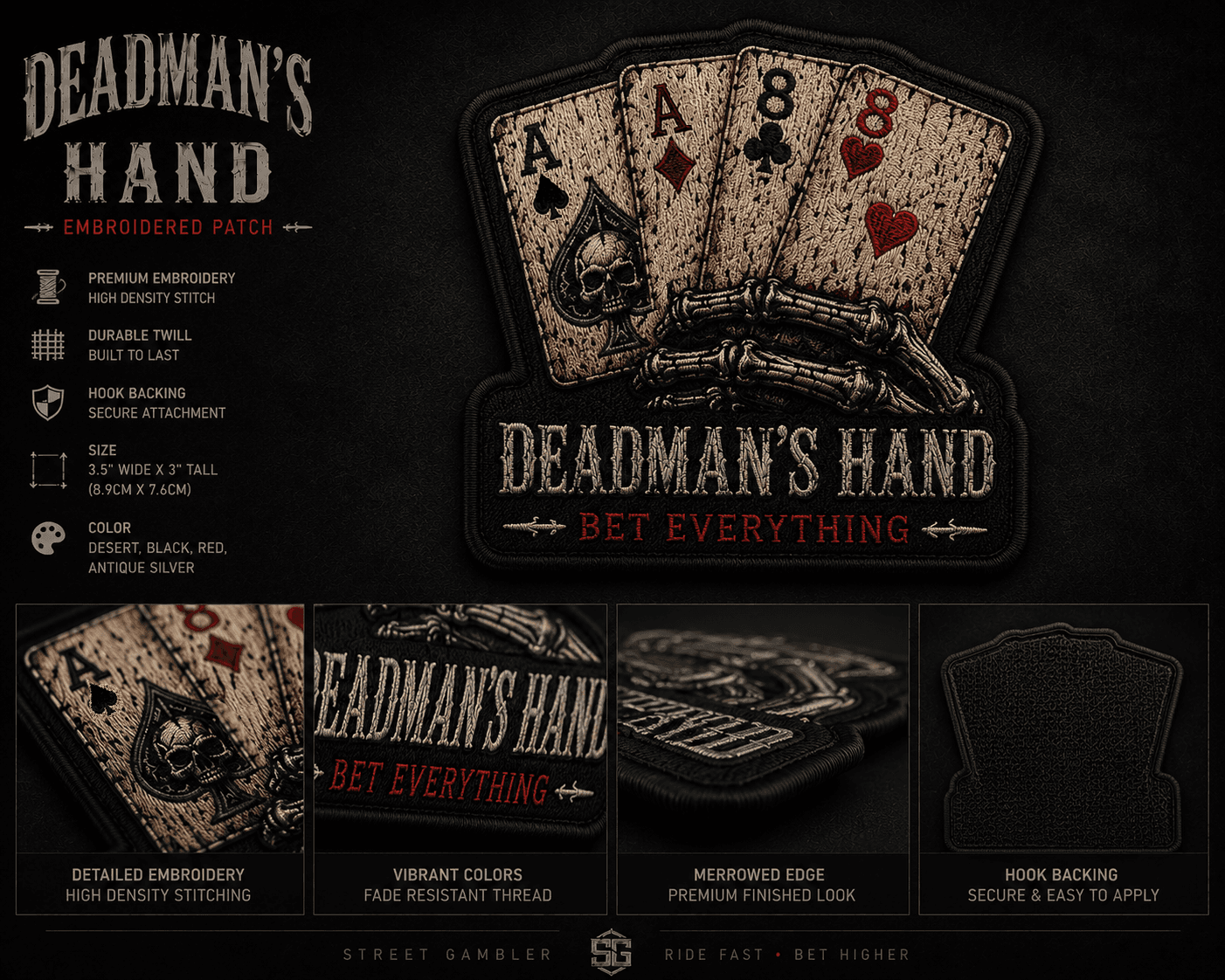 Deadman's Hand Embroidered Patch merch mockup