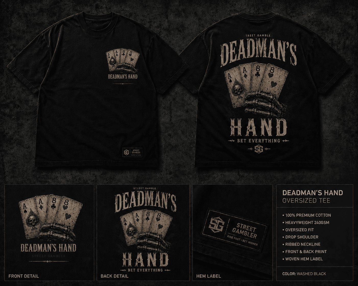 Deadman's Hand Oversized Tee merch mockup